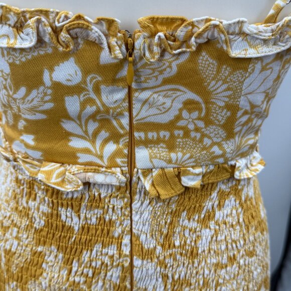 Hello Molly Yellow & White Floral Ruffle Mini Dress S US 4 Adjustable Straps - Picture 8 of 11